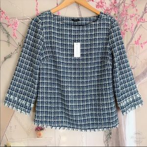 NEW Ann Taylor Fringe Tweed Boatneck In Aquifer